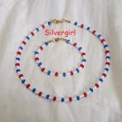 Red White Blue Glass Bead Choker Bracelet Set Red White Blue Glass Bead Choker Bracelet Set