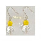Clear Lemon Faceted Czech Glass Ball Earrings