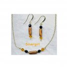 Tiger Polymer Clay Crystal Earring Necklace Set