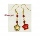 AB Coated Glass Red Star Dangle Earrings AB Coated Glass Red Star Dangle Earrings