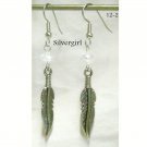 2 1/4" Long Silver Plate Feather Crystal Dangling Fun Earrings