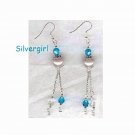 Purple Pearl Clear and Aqua Czech Chain Dangle Earrings Purple Pearl Clear and Aqua Czech Chain Dangle Earrings