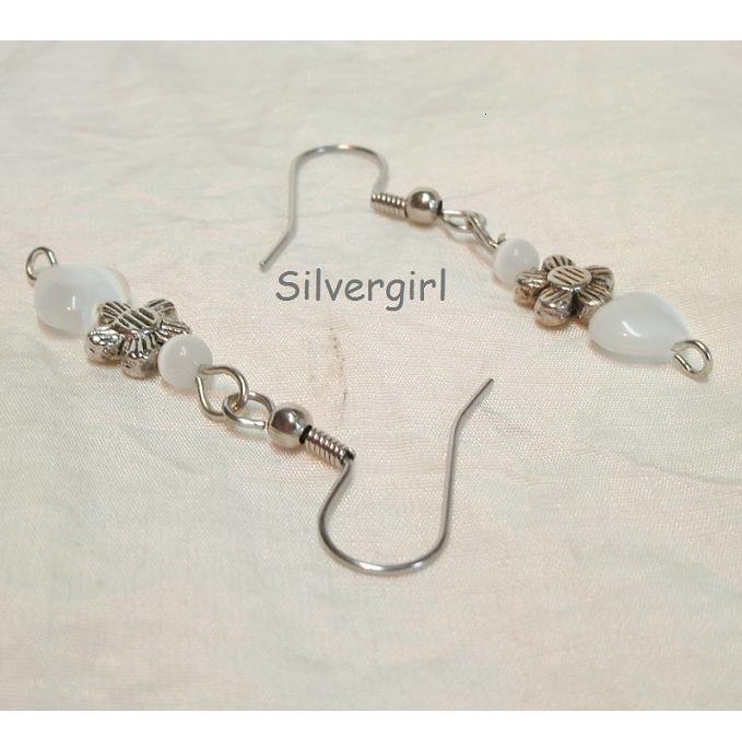 Fibre Optic White Heart Dangle Earrings