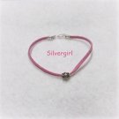 Pink Leather Bracelet With Silver Bead