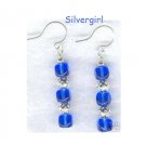 Sapphire Blue Czech Glass Cube Dangle Earrings