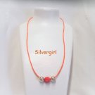 Pretty Funky Colored Orange Cord Lampwork Glass Beaded Silver Plate Necklace Pretty Funky Colored Orange Cord Lampwork Glass Beaded Silver Plate Necklace