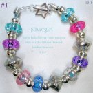 Chunky Pink Purple Aqua Crystal SP Beaded Bracelet