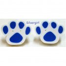 Royal Blue White Pet Paw Polymer Clay Stud Earrings 18mm/3/4"