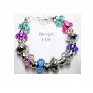 Large Holed SS Lined Bead Silver Plate Leather Bracelet Pink Blue Purple Clear Large Holed SS Lined Bead Silver Plate Leather Bracelet Pink Blue Purple Clear