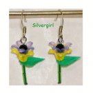 Single Stem Purple Flower Earrings