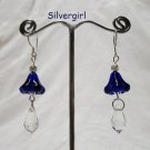 Cobalt Blue 5 Petal Flower Crystal Earrings