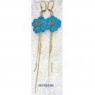 Blue Polymer Clay Flower Chain Dangle Earrings Blue Polymer Clay Flower Chain Dangle Earrings