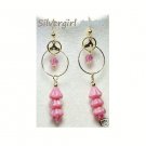 Pink Flower Beaded  Hoop Crystal Earrings