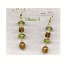 Golden and Green Marbled Lampwork Bead Dangle Earrings Golden and Green Marbled Lampwork Bead Dangle Earrings