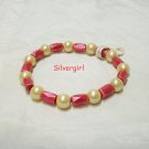 Magnetic Hematite Gemstone Stretch Bracelet Cream Red