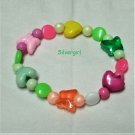 Girls Pink Green and Orange Butterfly Heart Beaded Bracelet