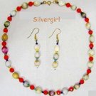 FUN   Dyed Seed Pod Glass Beaded Necklace Earring Set