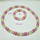 Purple Clear Ivory Pearl Glow Beaded Necklace Bracelet Set kids