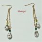 White Green Red Pink Cloisonne Crystal Dangle Earrings