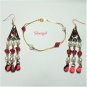 Siam Red Glass Bicone Imitation Pearl Bracelet Set