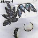 Black Leather Sparkly Sequence Vintage Brooch 2 Pairs Earrings Black Leather Sparkly Sequence Vintage Brooch 2 Pairs Earrings