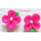 2 Tone Small Hot Pink White Polymer Clay Flower Stud Earrings 13mm 2 Tone Small Hot Pink White Polymer Clay Flower Stud Earrings 13mm