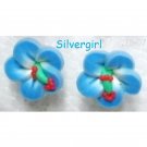 2 Tone Small Rich Blue and White Polymer Clay Flower Stud Earrings 15mm 2 Tone Small Rich Blue and White Polymer Clay Flower Stud Earrings 15mm