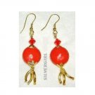 Fire Red Lampwork Dangle Crystal Earrings