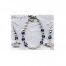 Amethyst Rose Quartz Pearl Bracelet Earring Set
