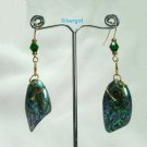 Beautiful Multi Coloured Paua Shell Green Crystal GP Earrings