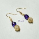 Gold Basket Deep Purple Crystal Dangle Earrings