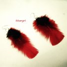Red & Black Fluffy Feather Earrings Silver Plate Red & Black Fluffy Feather Earrings Silver Plate