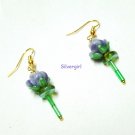 Single Stem Purple Rose Dangle Earrings