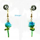 Single Stem Blue Rose Dangle Earrings Single Stem Blue Rose Dangle Earrings
