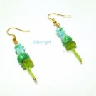 Single Stem Blue Green Rose Bud Dangle Earrings