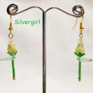 Single Stem Yellow Rose Bud Dangle Earrings