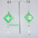Bright Green, White, Yellow Polymer Clay Plumeria Flower Shell Earrings Bright Green, White, Yellow Polymer Clay Plumeria Flower Shell Earrings