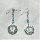 Blue Zircon Crystal Open Filigree Dangle Earrings