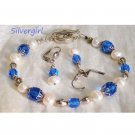 Pearly Sapphire Blue Bracelet Earring Set