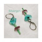 Single Stem Green Purple Flower Earrings Single Stem Green Purple Flower Earrings