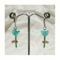 Single Stem Green Purple Flower Earrings