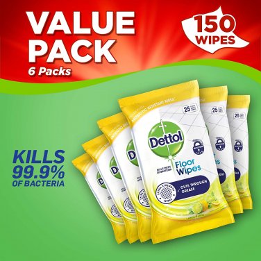 Dettol Floor Wipes Cleaning Lemon and Lime, Multipack of 25 x 6 Total 150 Wipes Brand: Dettol