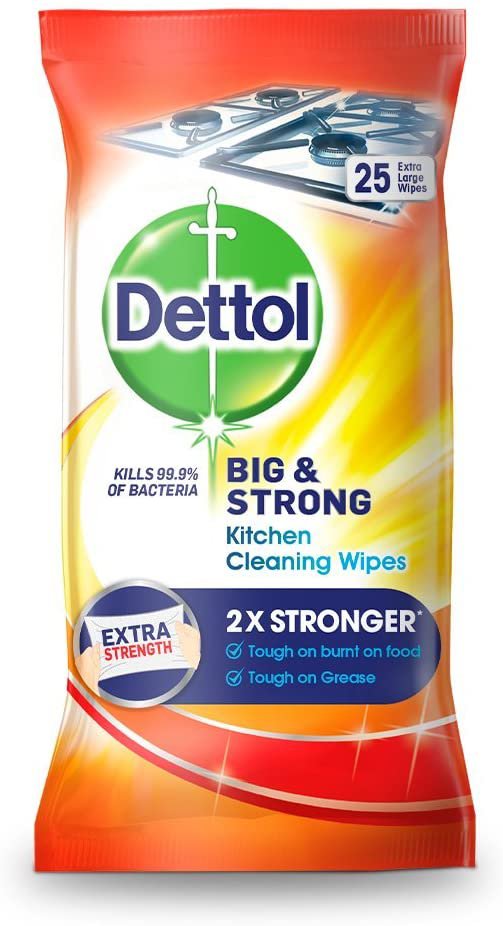Dettol Kitchen Cleaning Wipes Bulk Big and Strong, 6 x 25 Wipes, 150