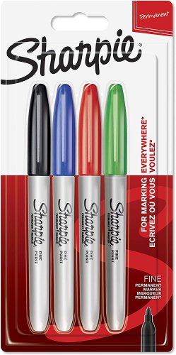 Sharpie Permanent Markers | Fine Point | Assorted Standard Colours | 4 Count