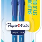 Paper Mate Flexgrip Ultra Retractable Ballpoint Pens | Medium Point (1.0mm) | Blue | 2 Count