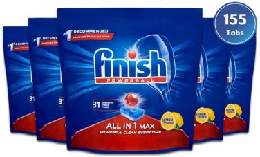 Finish Dishwasher Tablets, All in 1 Max Lemon (Pack of 5, Total 155 Tablets)