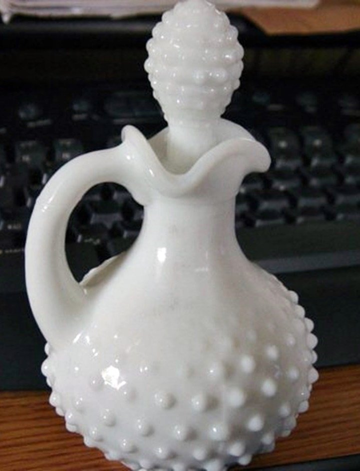 Vintage Collectible Avon White Opal Glass Hobnail Decanter Bottle 150
