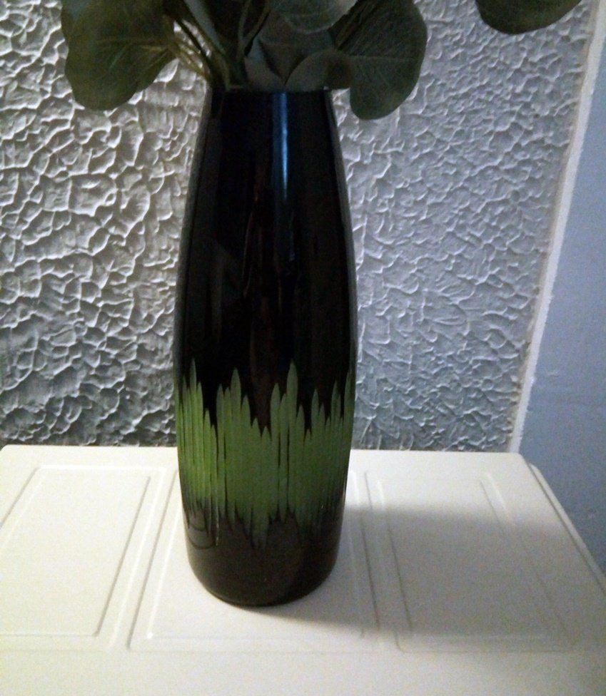 11" Black Vase with 3D Green Stripes  #152