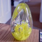 Glass Egg Shaped Clear Bubbles Yellow Points Paperweight  #180