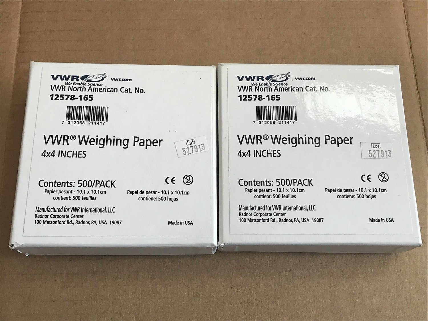 Two Packs 500 VWR Weighing Paper 10.1 x 10.1 cm 4 x 4" 12578165